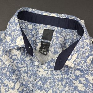 H&M men's collar button down blue floral Large